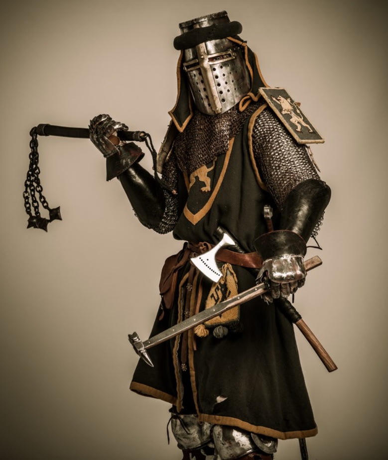 medieval knight with mace and flail